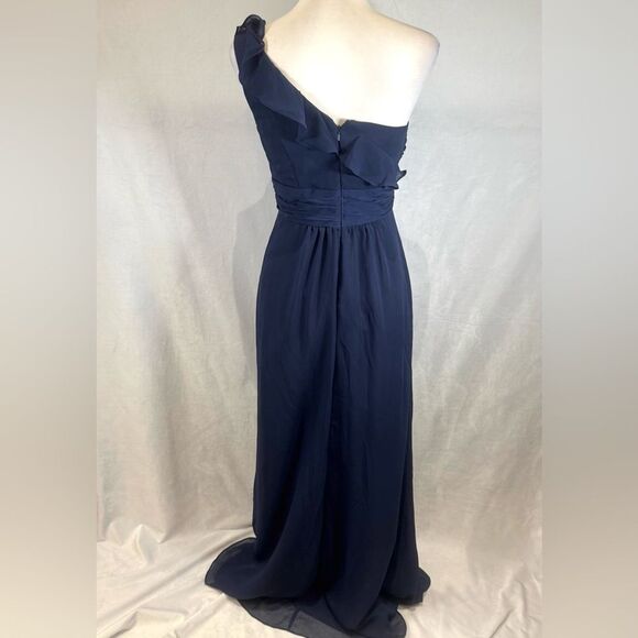 David’s Bridal One-Shoulder Chiffon Dress in Marine Navy Blue size 4 - Picture 5 of 8